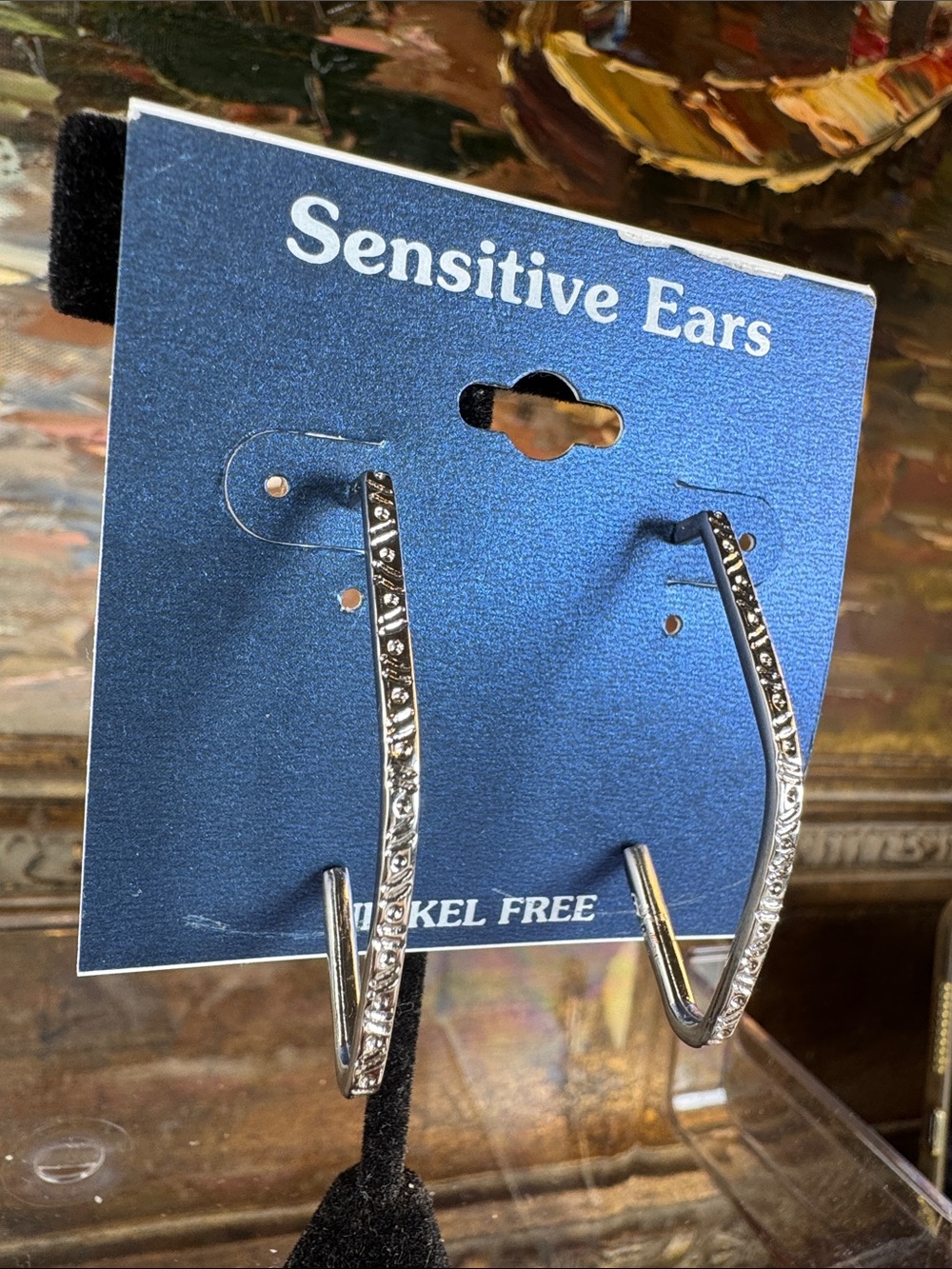 0688-Silver Textured Hoop‎ Earrings - Nickel Free